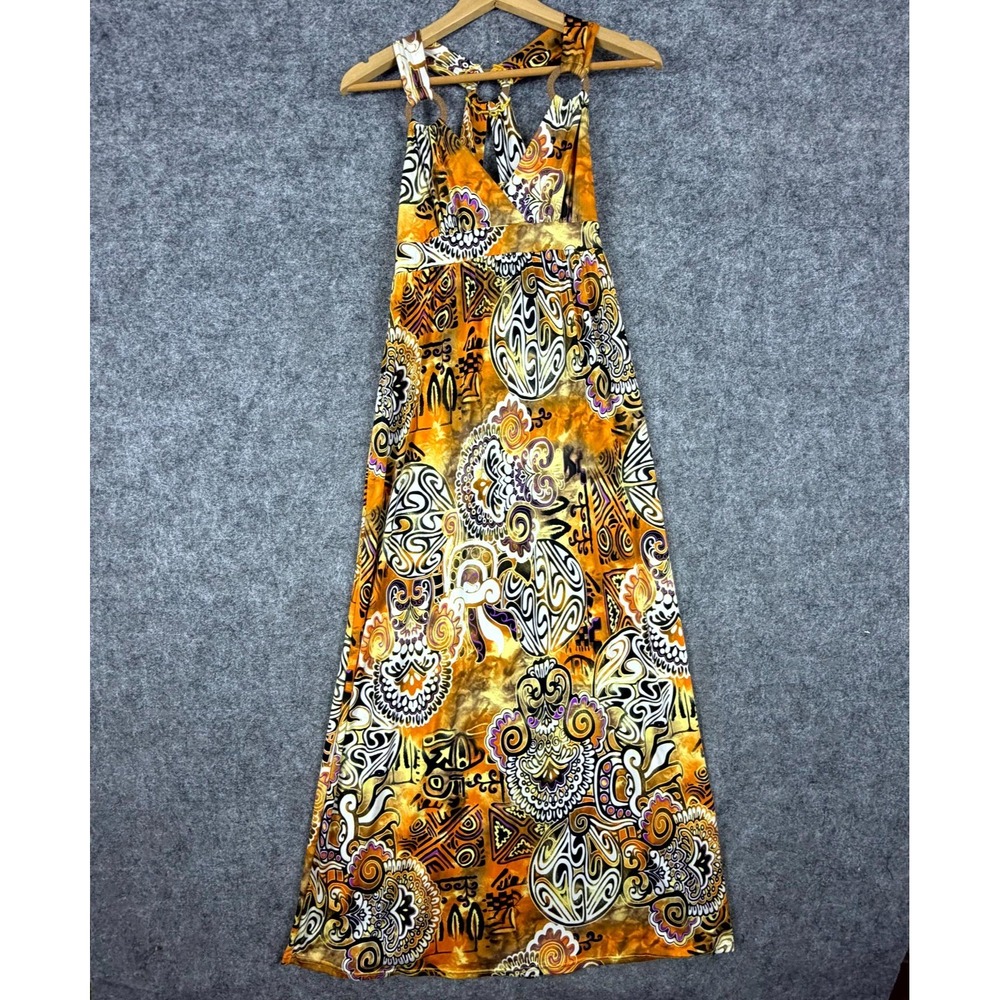 S-Twelve Maxi Dress Women Large Yellow Abstract Print Halter Boho Festival